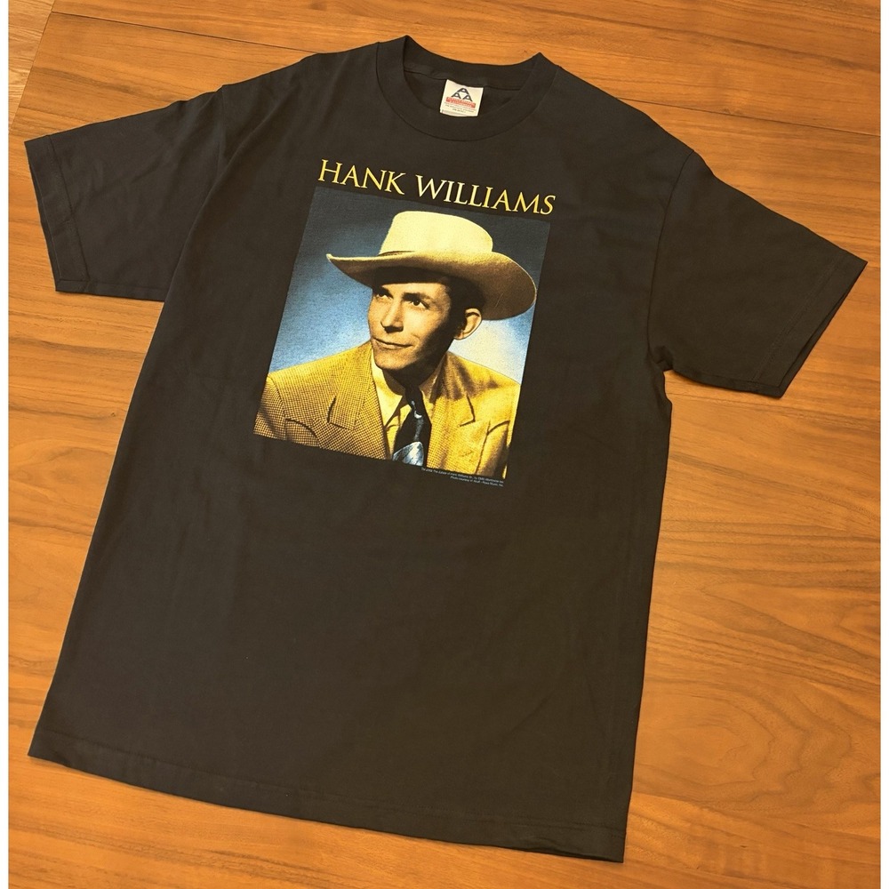 Vintage Hank Williams Sr Country T-Shirt Mens L Black Y2K 2002 Cotton USA Cowboy